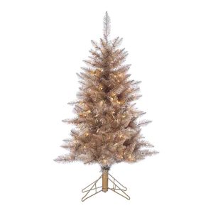 Full Rose Gold Tinsel Pre Lit LED Artificial Tuscany Tree